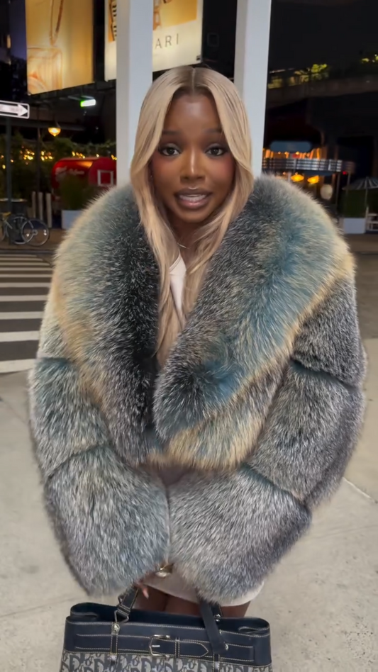 Women's Multicolor Faux Fur Oversized Collar Coat