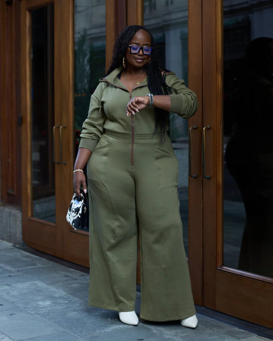 Zip - Up Hooded Wide - Leg Jumpsuit for All Sizes