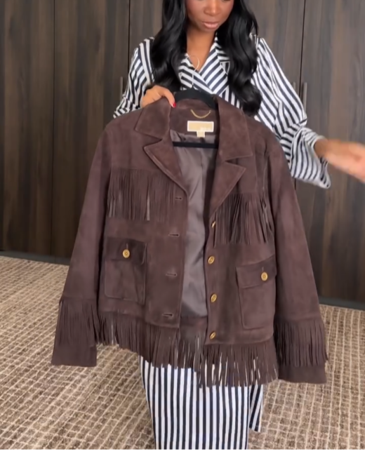 Women's Brown Tassel Suede Jacket