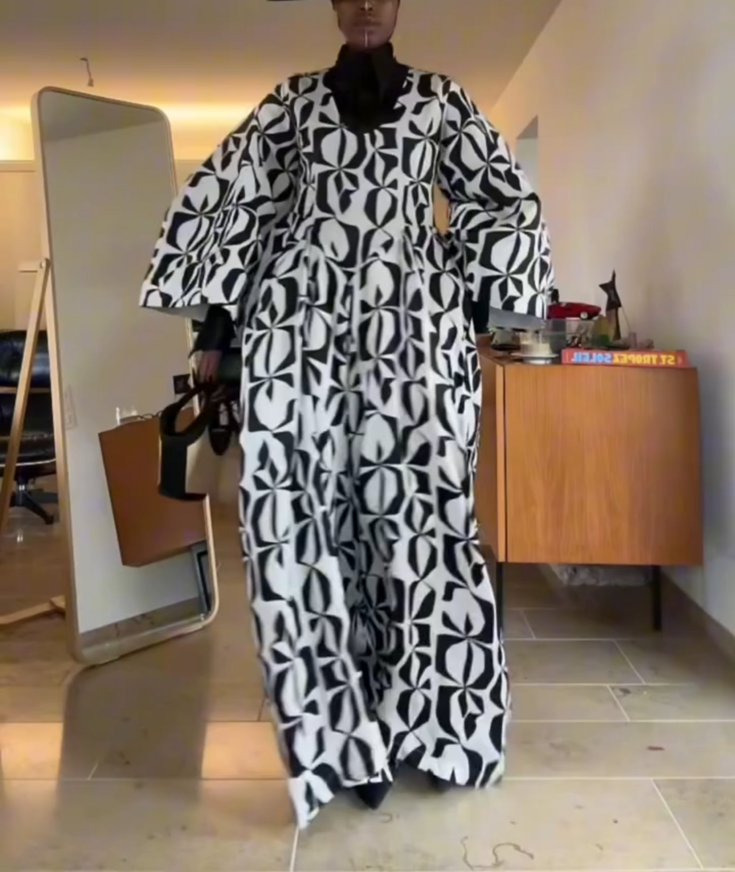 Abstract Print Balloon Sleeve Wide-Leg Jumpsuit