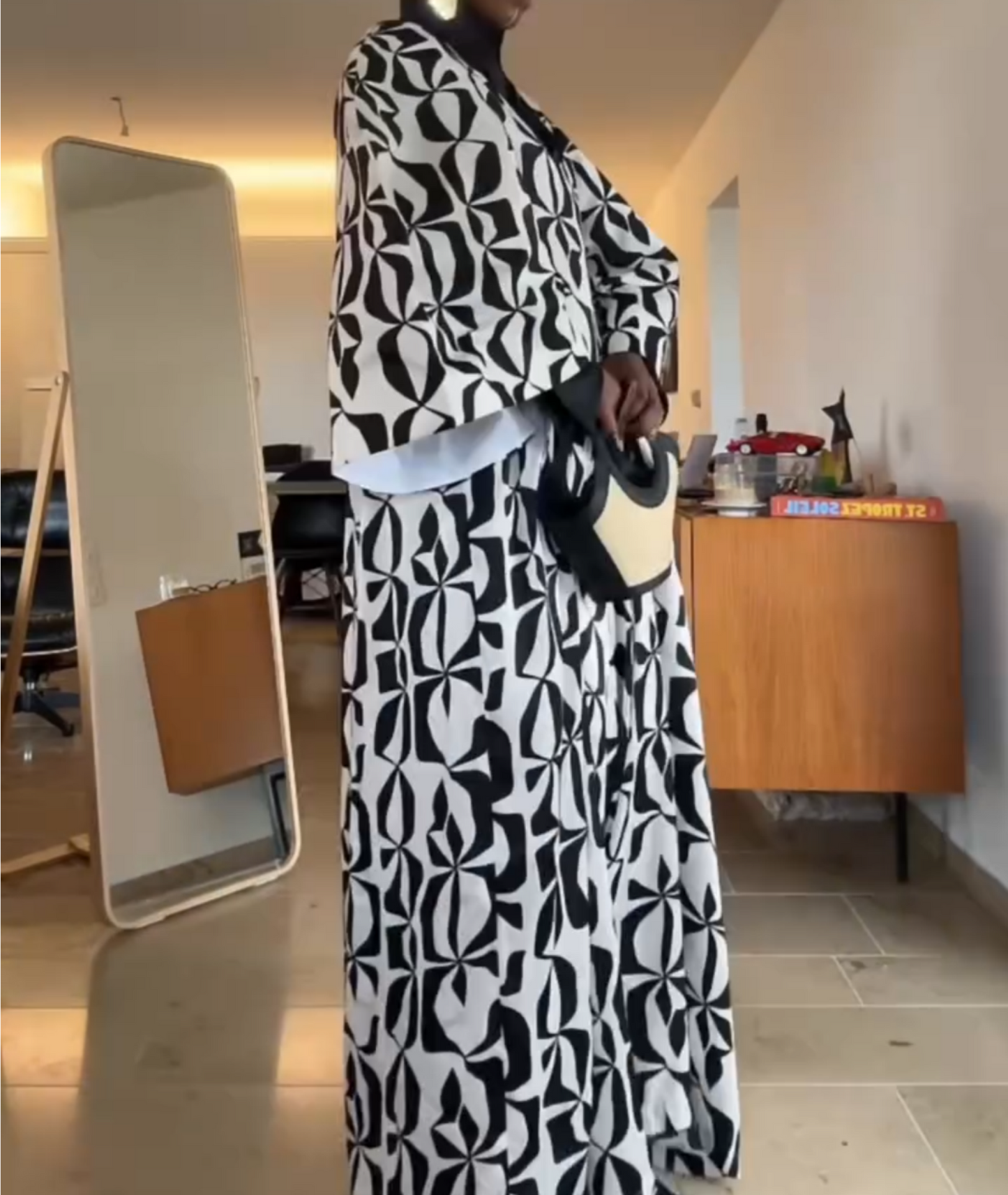 Abstract Print Balloon Sleeve Wide-Leg Jumpsuit