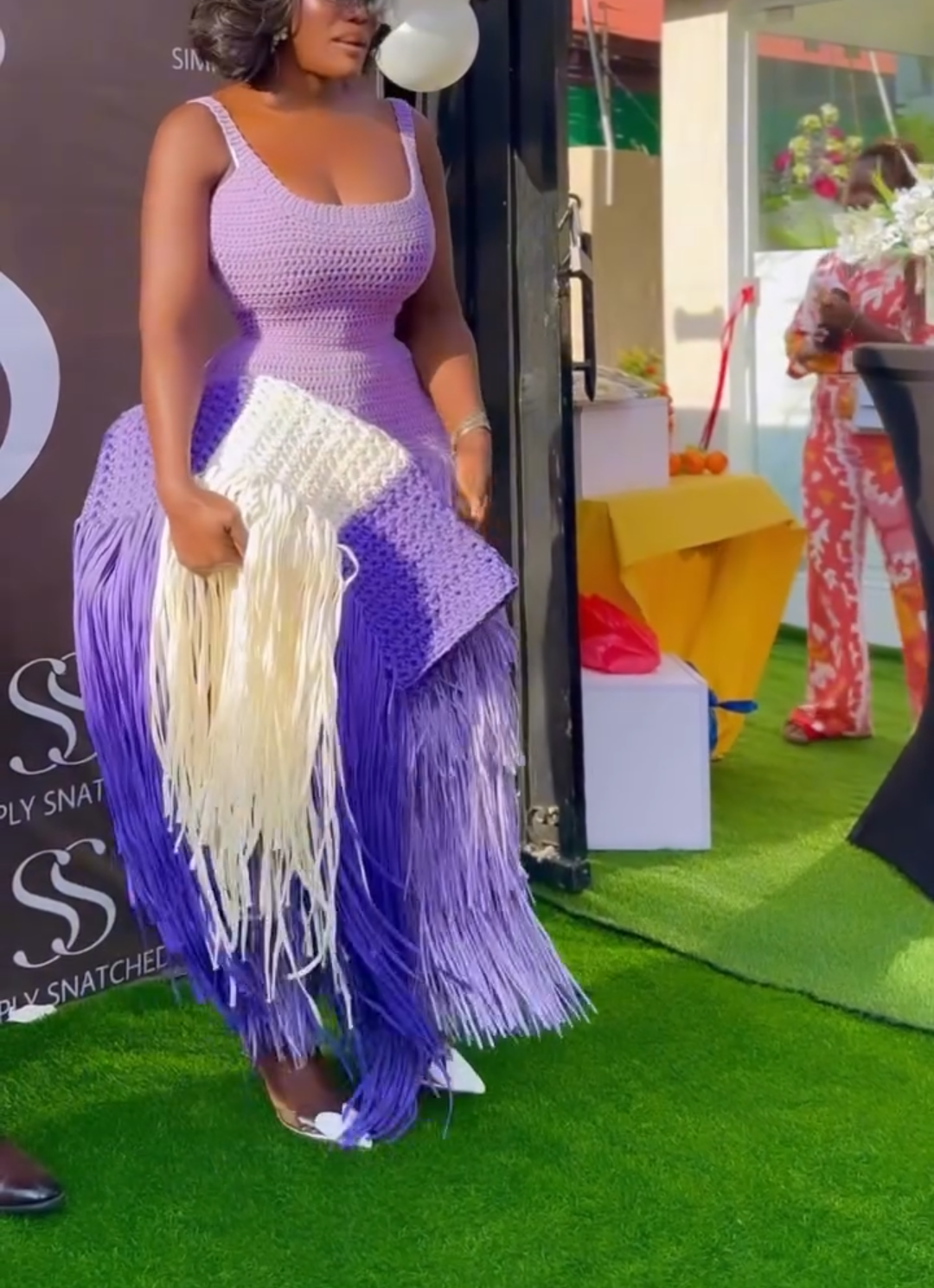 Purple and White Crochet Fringe Tote Bag