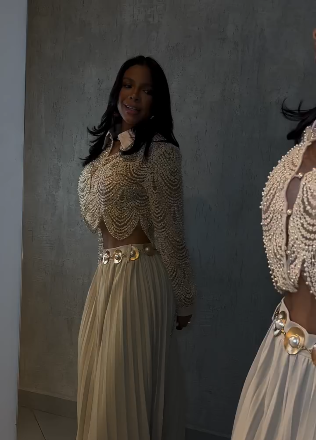 Pearl-Embellished Crochet Crop Jacket
