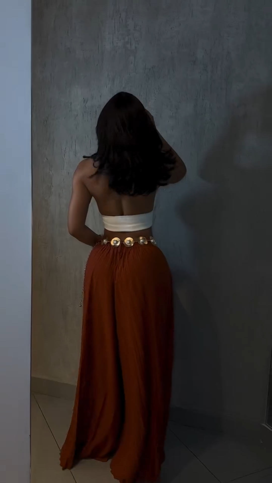 Women's High-Waisted Pleated Wide-Leg Pants - Rust Orange Flowy Trousers