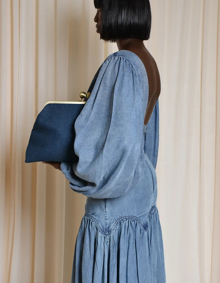 Women's Deep V-neck Backless Denim Long Skirt Two-Piece Set
