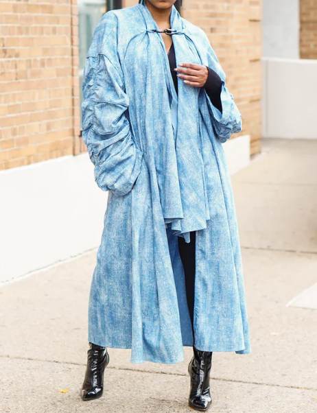 Light - Blue Oversized Draped Trench Coat