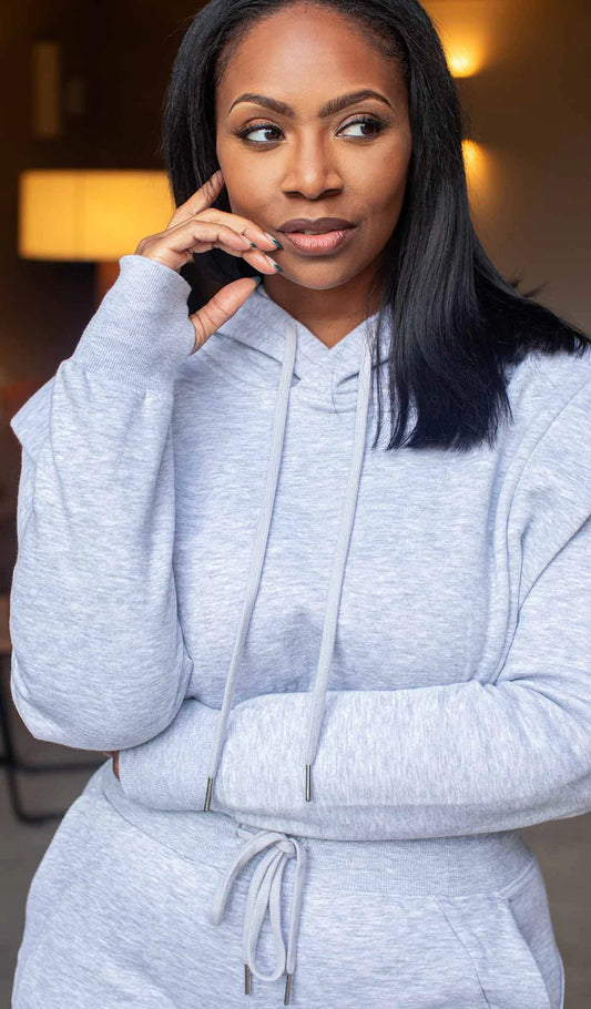 Women's Cropped Hoodie with Structured Shoulder Detail