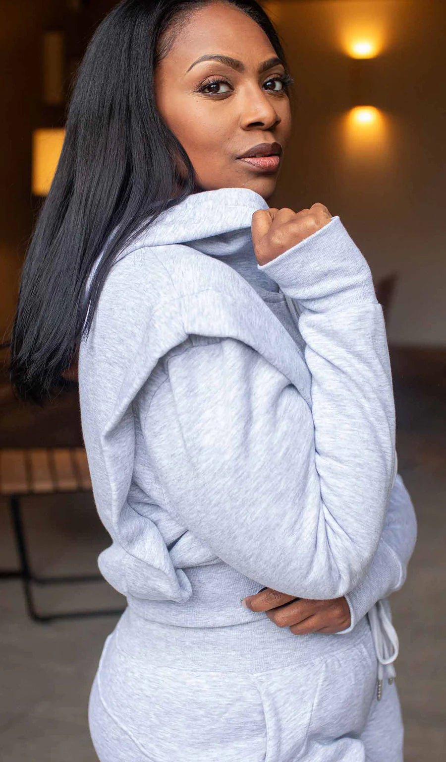 Women's Cropped Hoodie with Structured Shoulder Detail