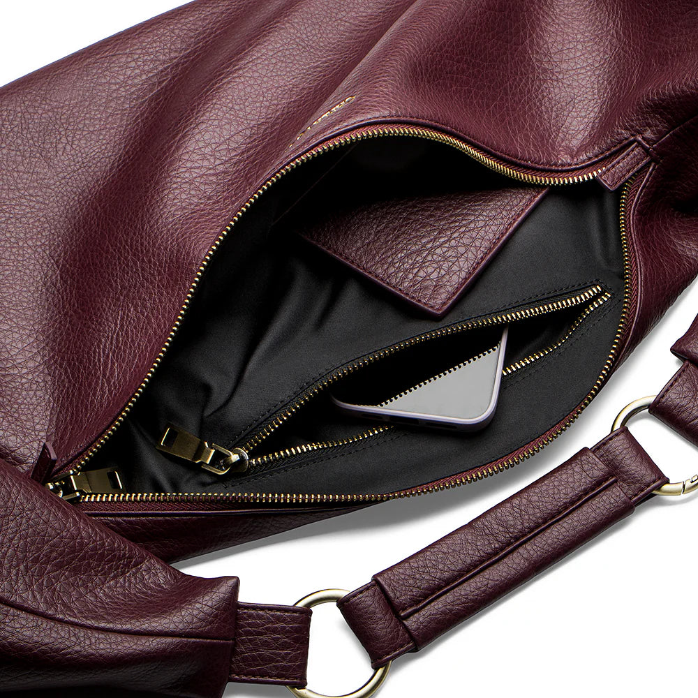 Women's Merlot Leather Slouchy Hobo Bag