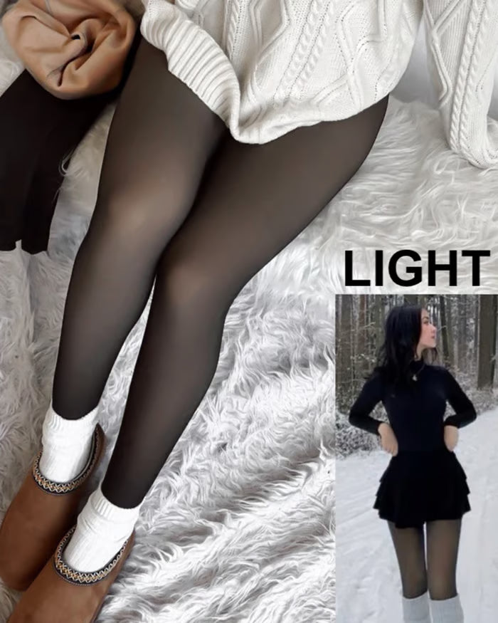 MAGIC FLEECE LINED LEGGINGS • CLOSED FOOT - Fleece Tights Available in Plus Size and Light to Brown Fur