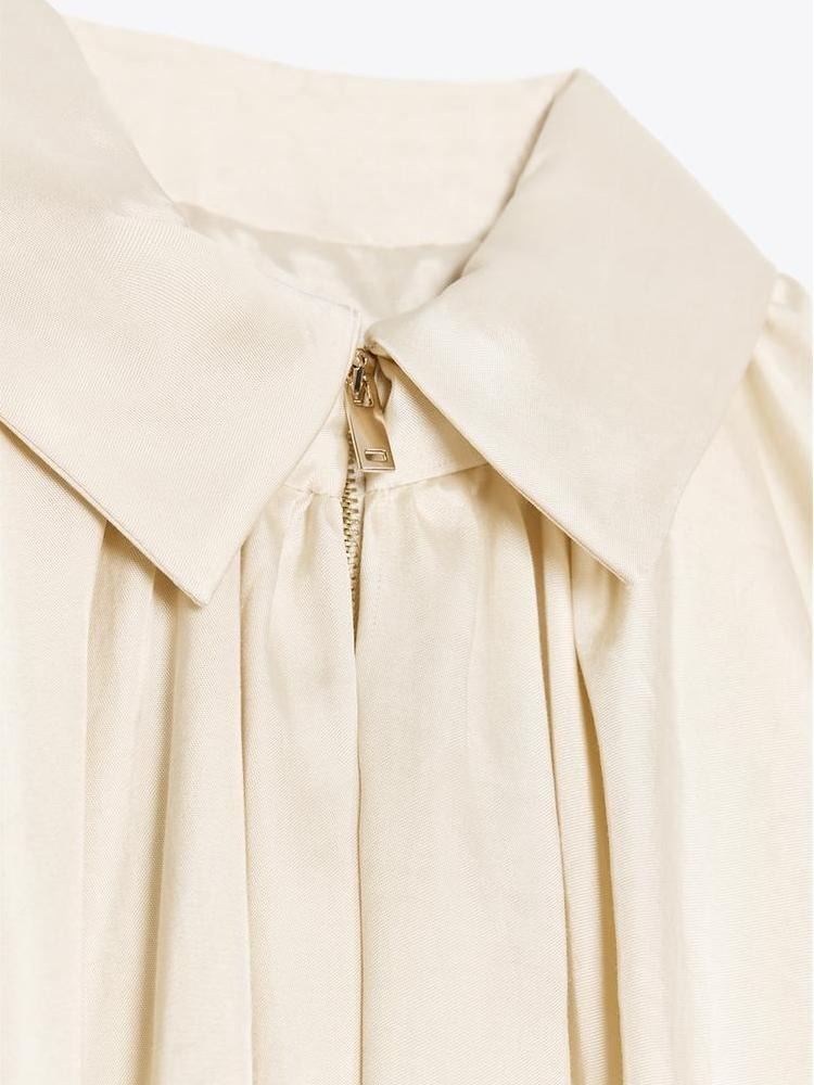 Womens Puffed Bomber Jacket Casual Batwing Sleeve Lapel Collar Zip Shirts Oversized Pleated Streetwear Jackets