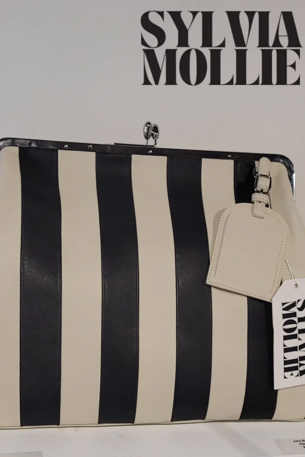 Black & White Striped Embossed Premium Leather Kisslock Clutch
