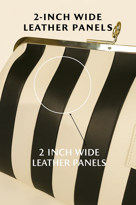 Black & White Striped Embossed Premium Leather Kisslock Clutch