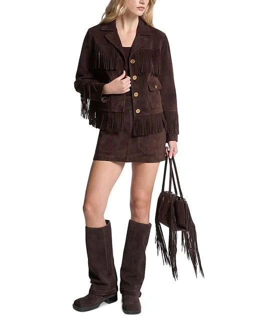 Women's Brown Tassel Suede Jacket
