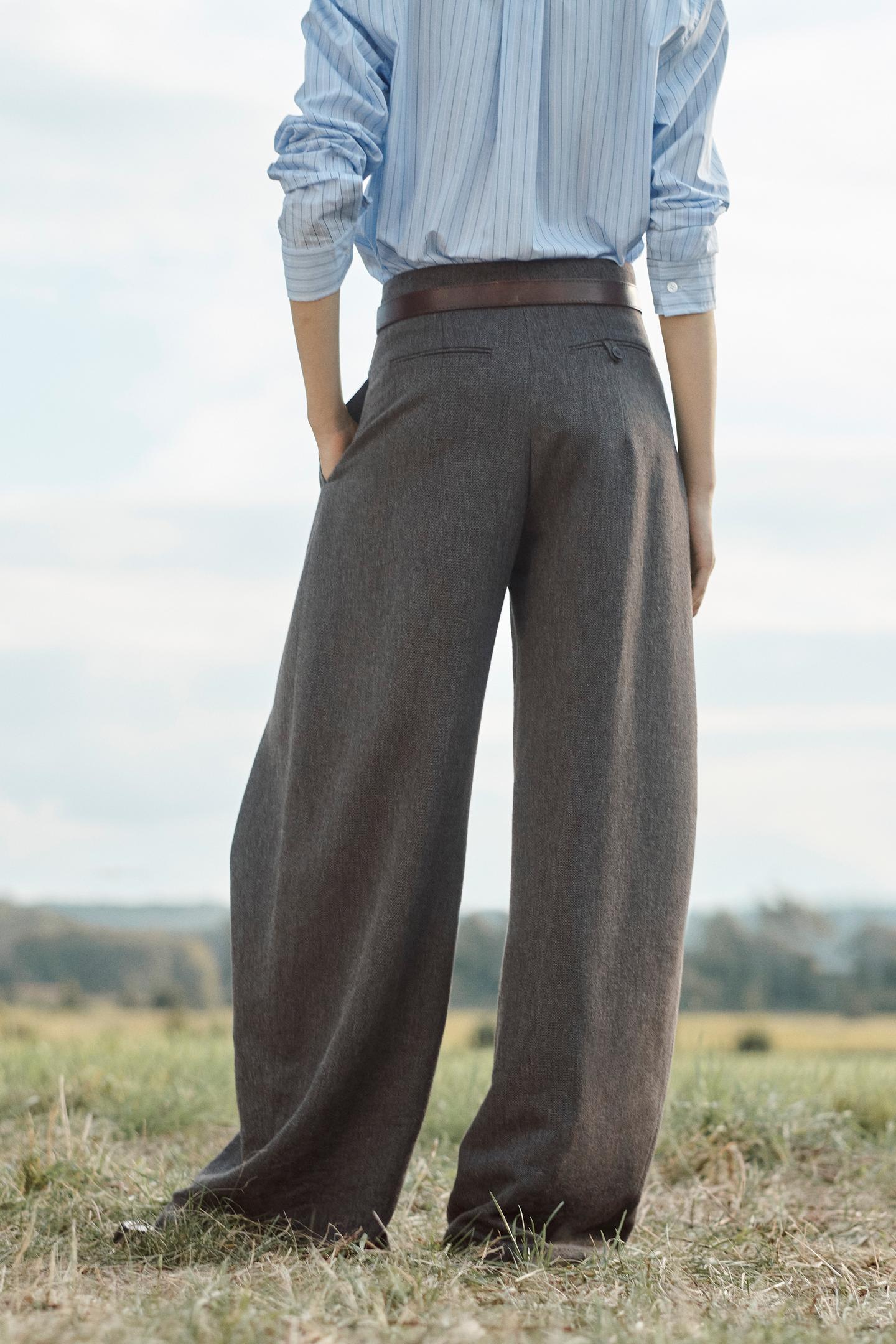 Grey High - Waisted Wide - Leg Trousers
