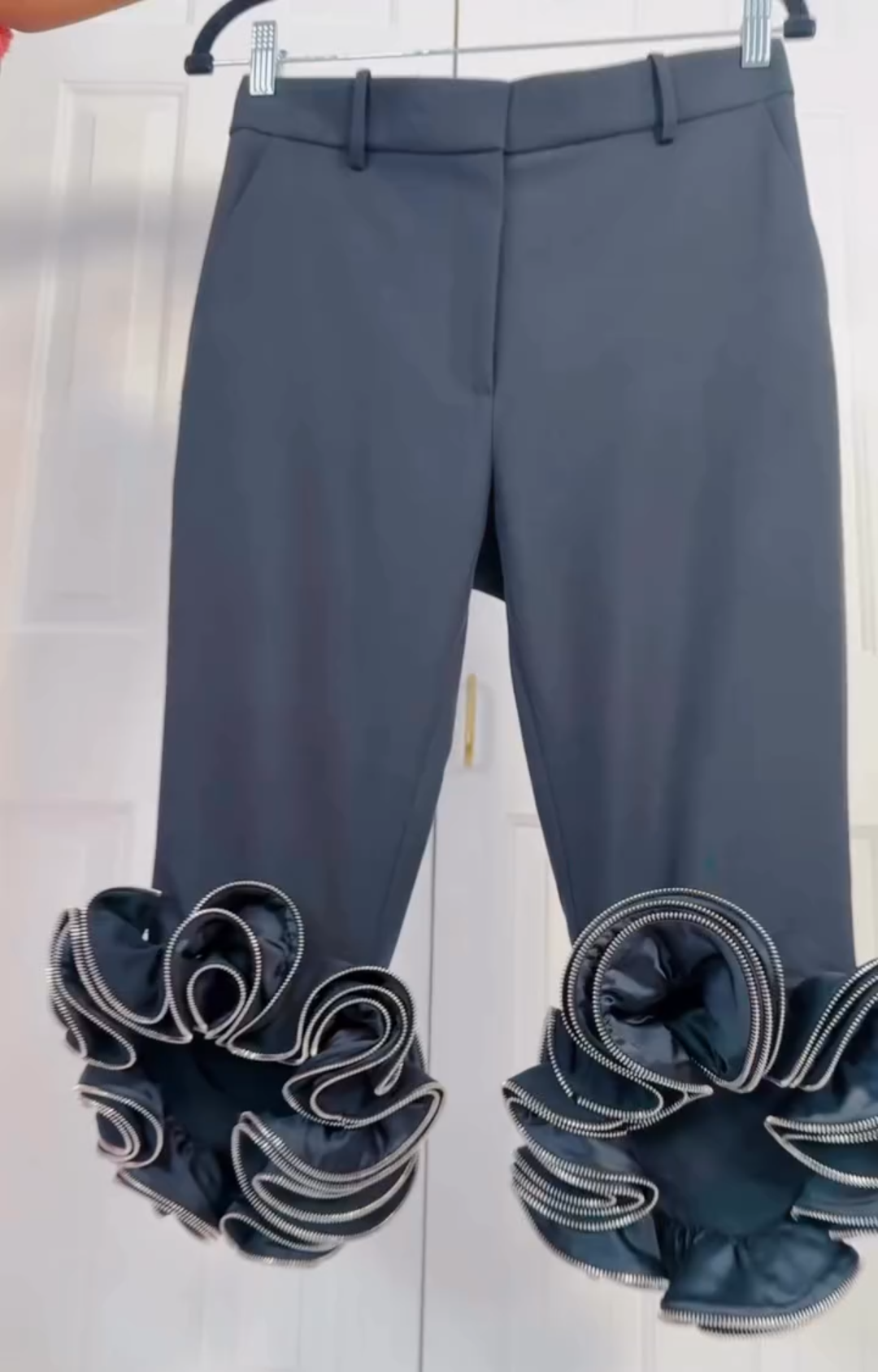 Dark Grey Pants with Ruffled Hem