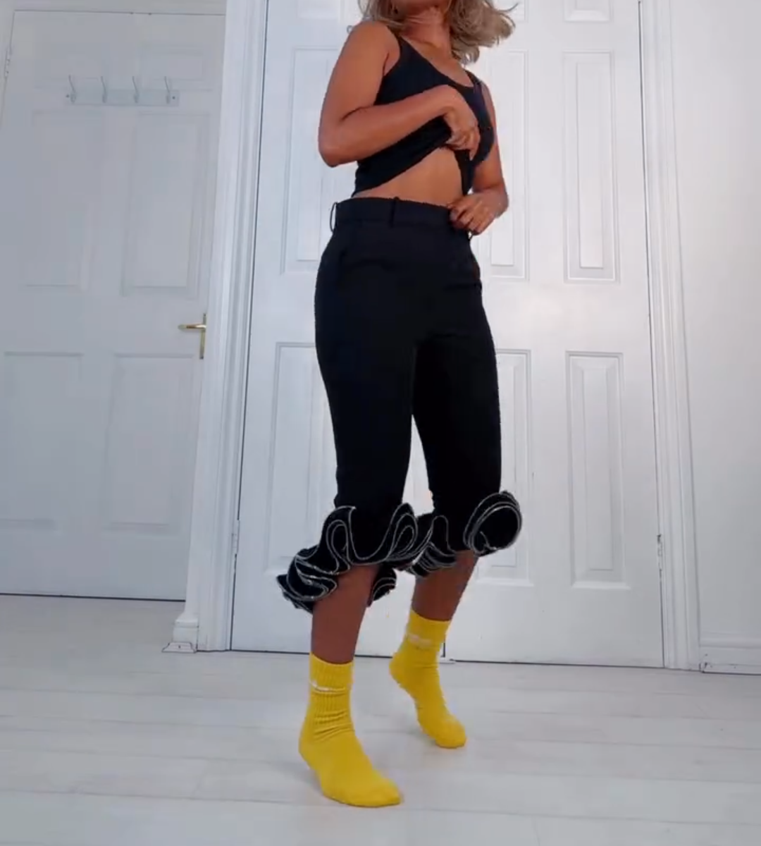 Dark Grey Pants with Ruffled Hem