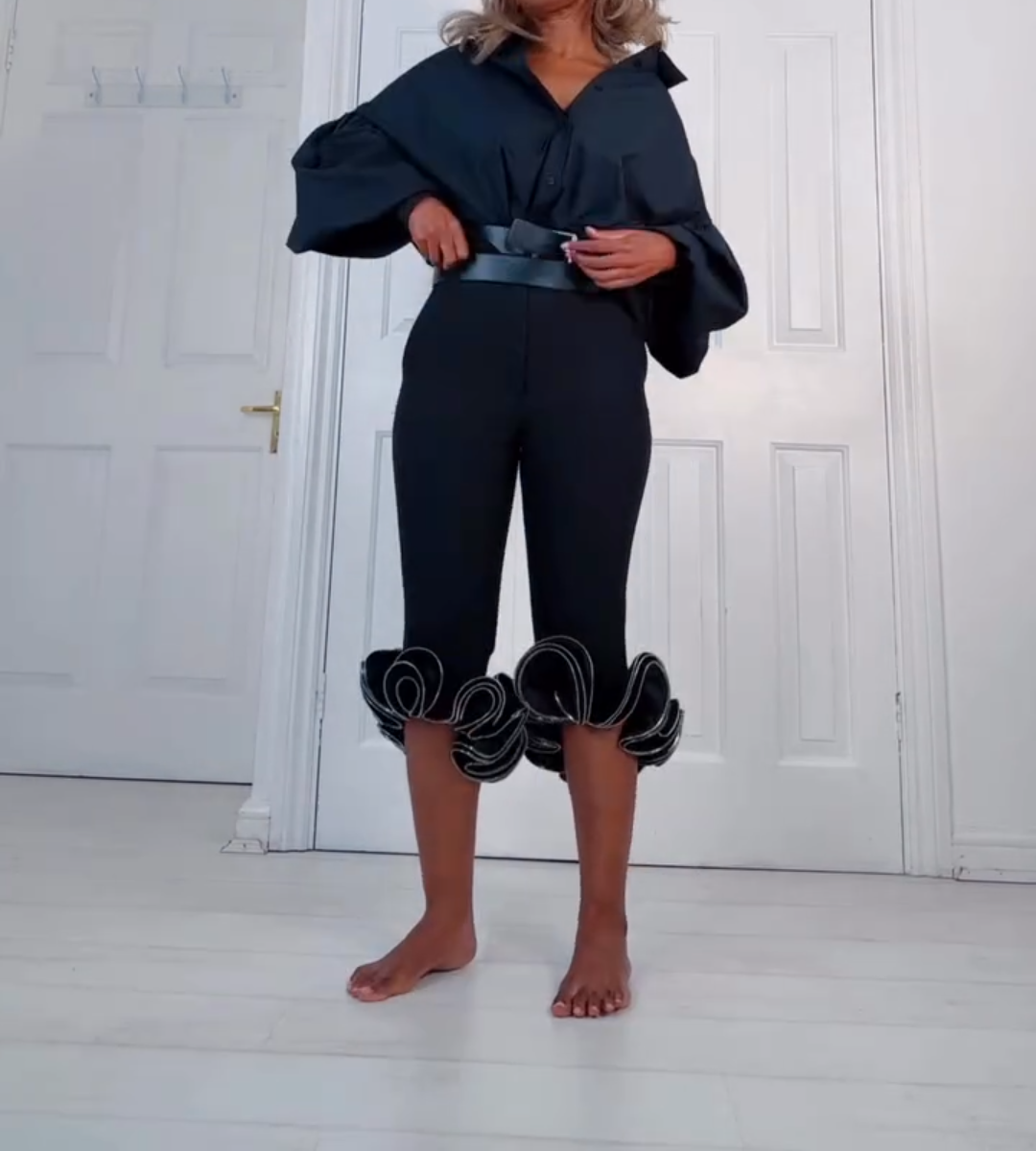Dark Grey Pants with Ruffled Hem
