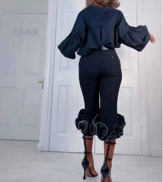 Dark Grey Pants with Ruffled Hem