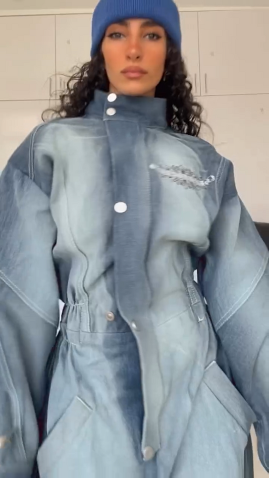 Denim - style Oversized Jumpsuit