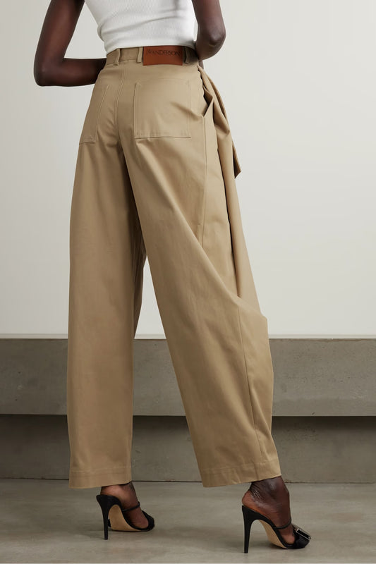 Women's High-Waisted Pants with Asymmetric Fold Details