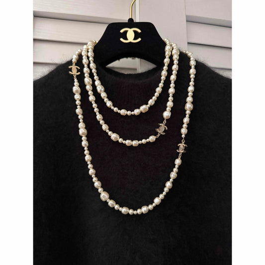 Double C Mark Long Pearl Necklace