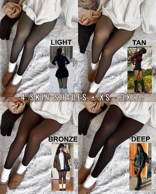 MAGIC FLEECE LINED LEGGINGS • CLOSED FOOT - Fleece Tights Available in Plus Size and Light to Brown Fur