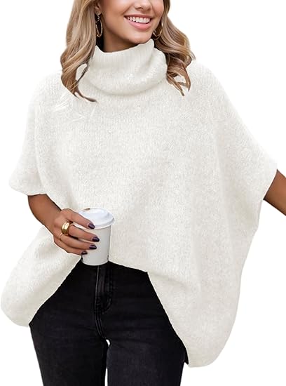 Womens Turtleneck Batwing Sleeve Sweater Knitted Oversized Chunky Short Dolman Tops