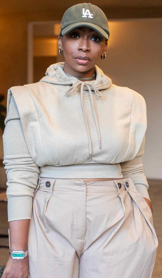 Women's Cropped Hoodie with Structured Shoulder Detail