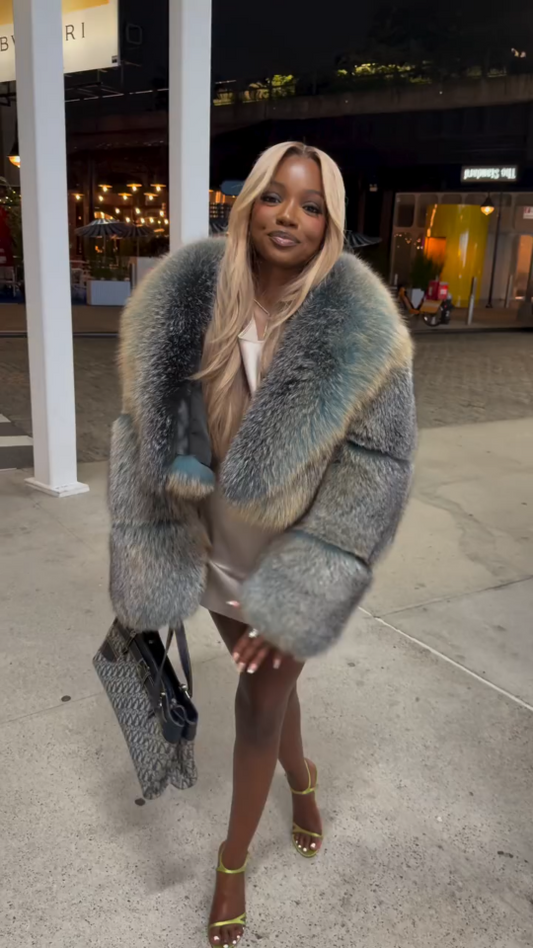 Women's Multicolor Faux Fur Oversized Collar Coat