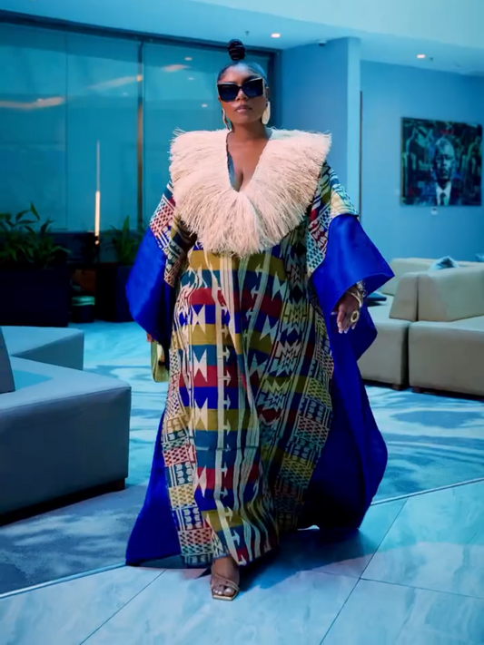 Tribal style women's feather collar printed robe