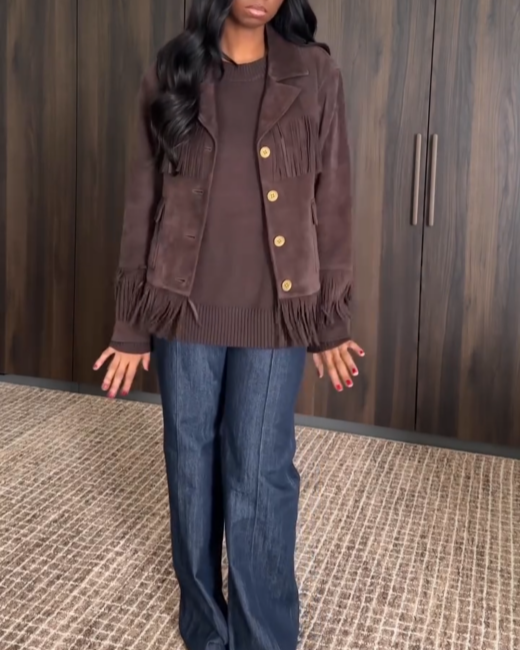 Women's Brown Tassel Suede Jacket