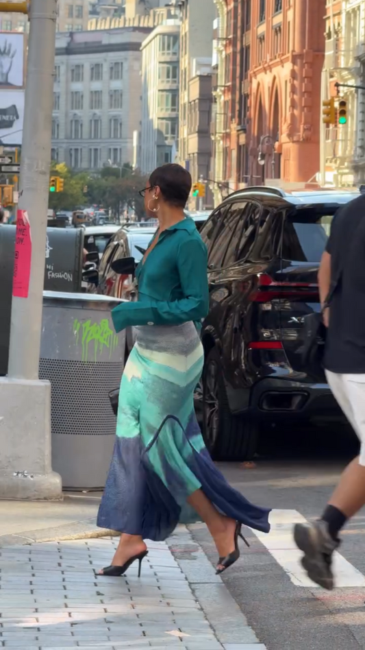 Teal Wrap Top with Ombre Maxi Skirt Set