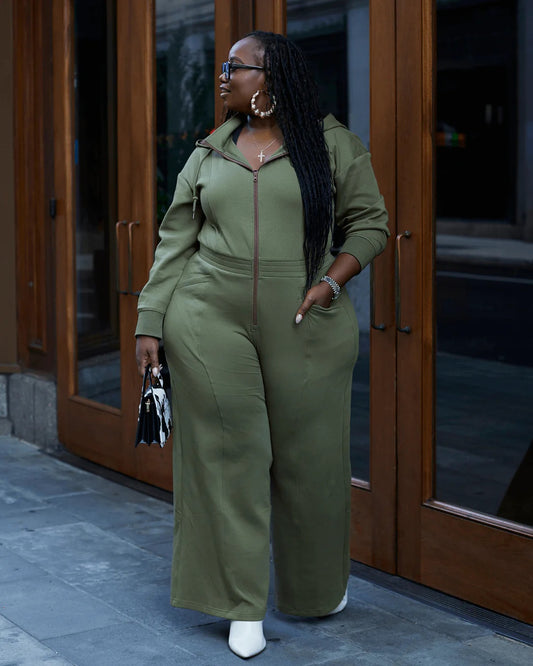 Zip - Up Hooded Wide - Leg Jumpsuit for All Sizes