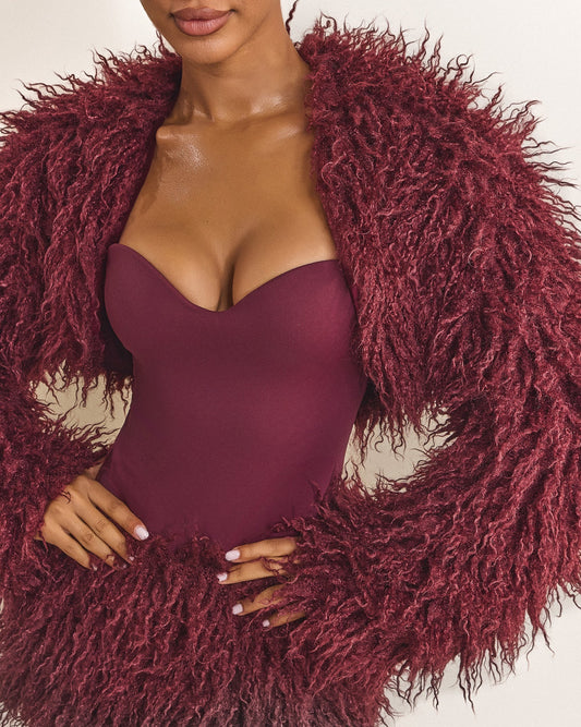 Burgundy Fuzzy Textured Two - Piece Set