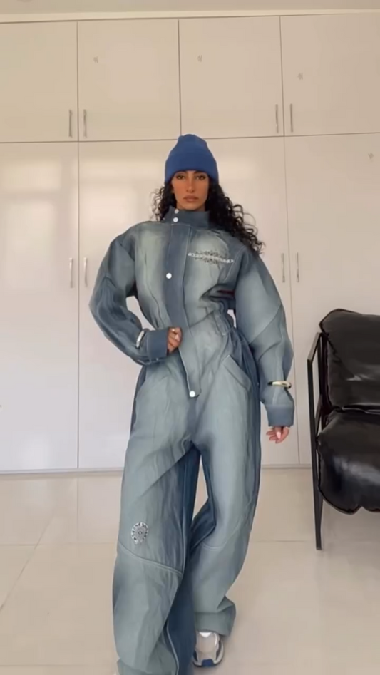 Denim - style Oversized Jumpsuit
