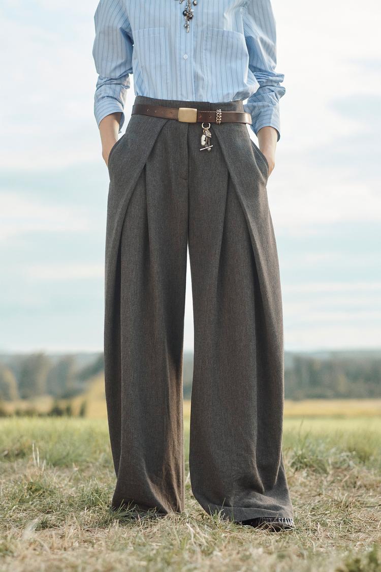 Grey High - Waisted Wide - Leg Trousers