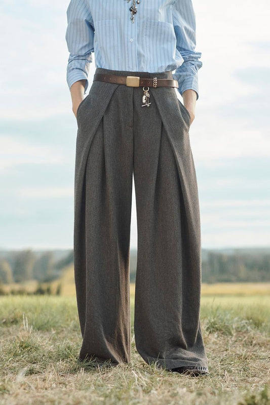 Grey High - Waisted Wide - Leg Trousers
