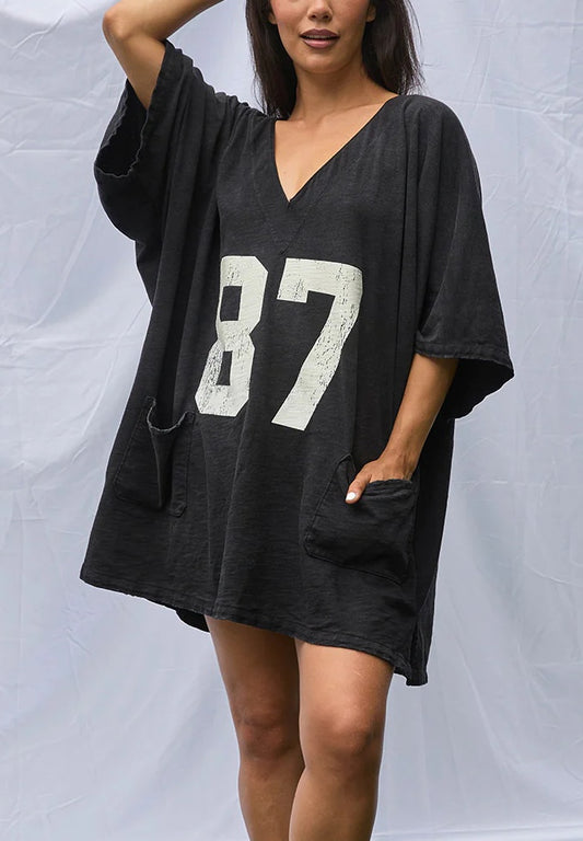 Black Oversized 87 Graphic Tunic Top