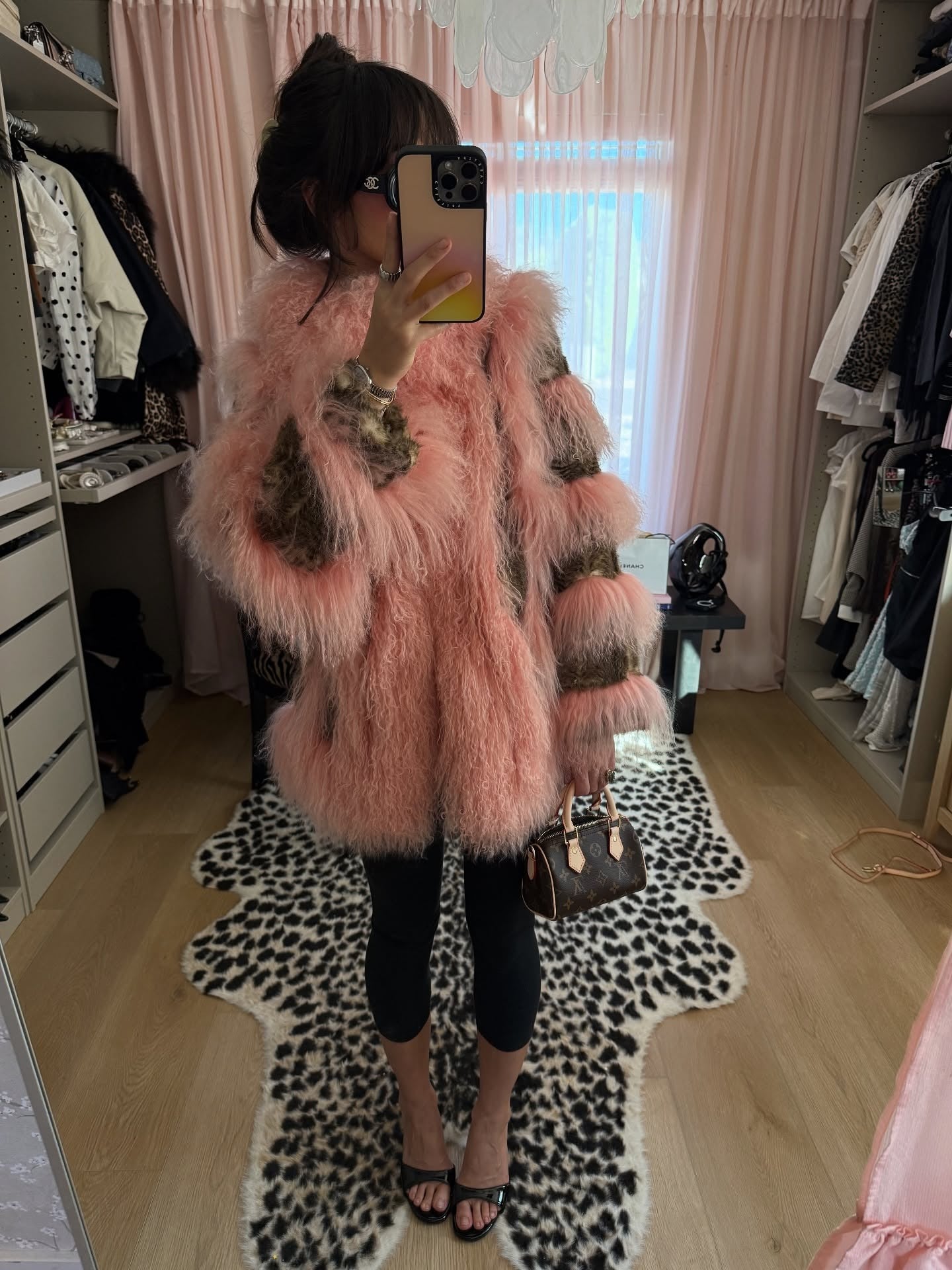 Pink and Leopard Print Faux Fur Oversized Statement Jacket