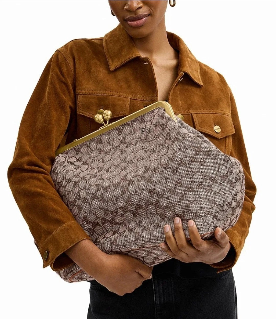 Large Kisslock Frame Bag In Crystal Signature Jacquard