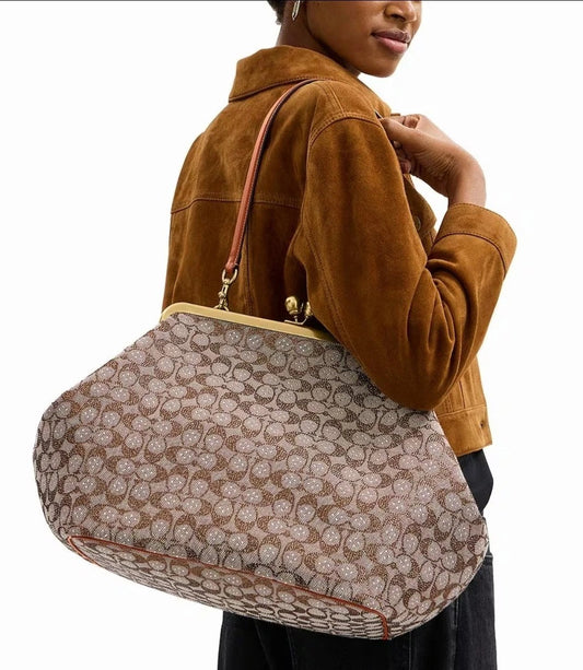 Large Kisslock Frame Bag In Crystal Signature Jacquard