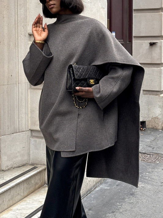 Mid-length wool blend coat with scarf
