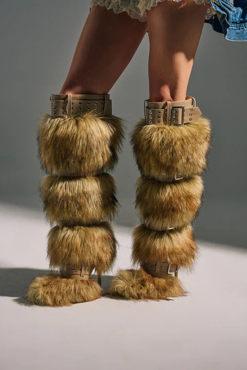 BROWN MULTI FUR AND BUCKLES BOOT