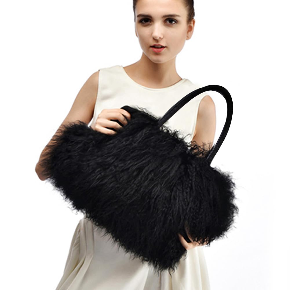 Luxury Natural Wool Handbag With Genuine Leather Handle
