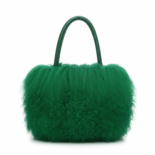 Luxury Natural Wool Handbag With Genuine Leather Handle