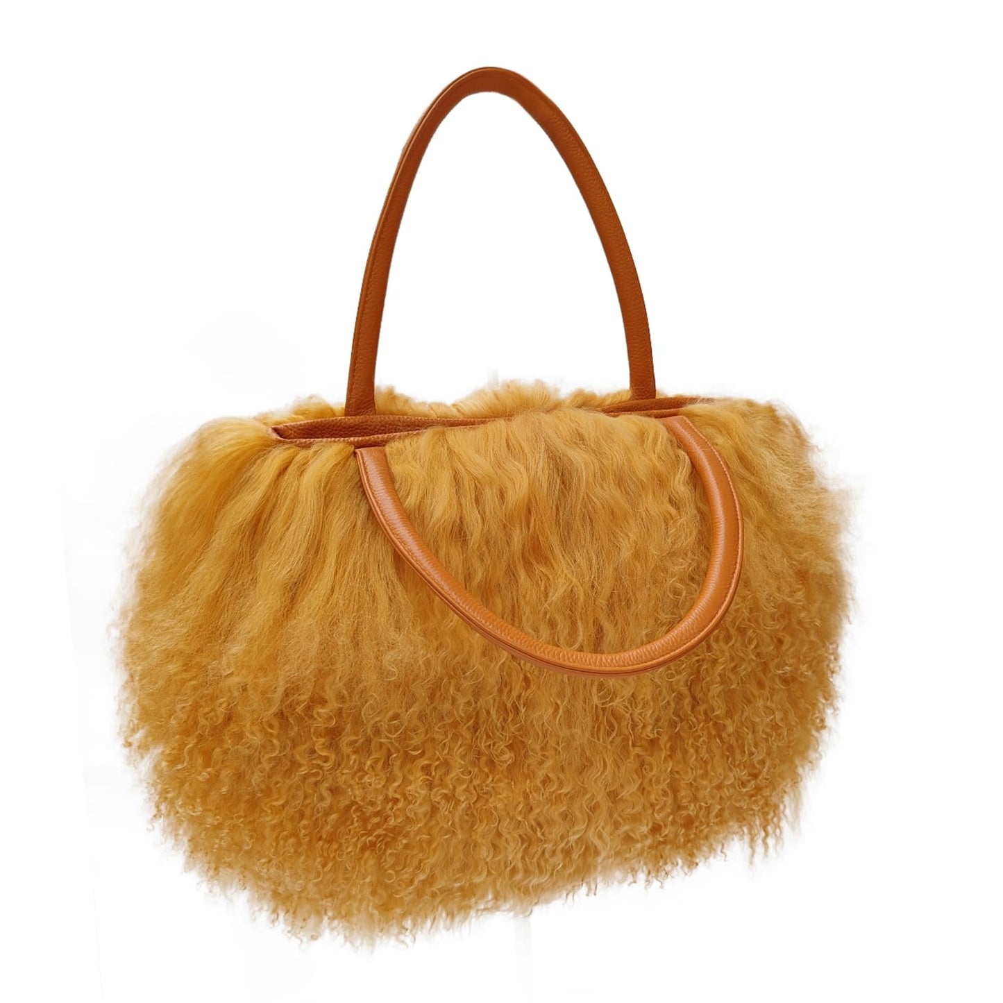 Luxury Natural Wool Handbag With Genuine Leather Handle