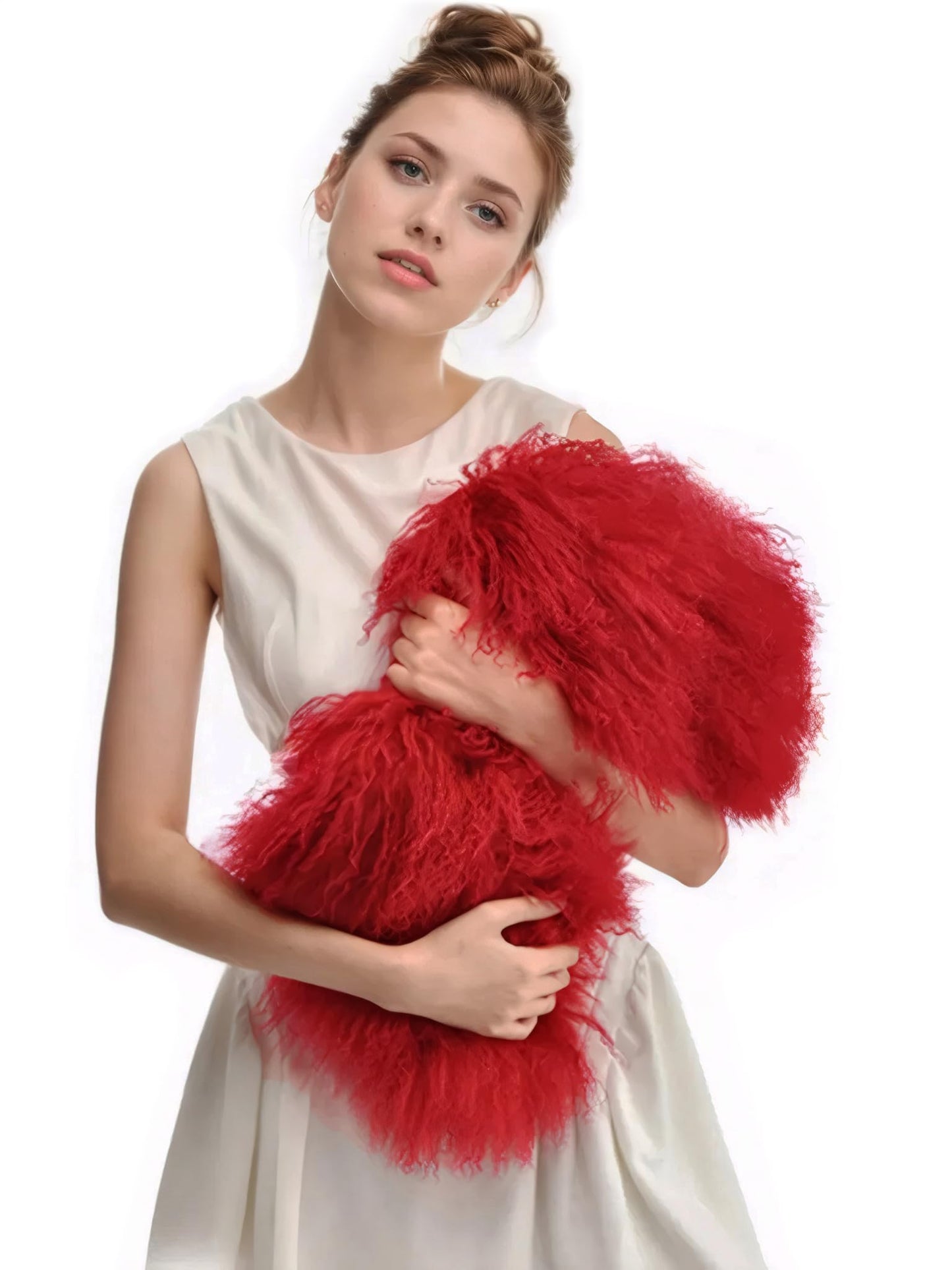 Luxury Natural Wool Handbag With Genuine Leather Handle