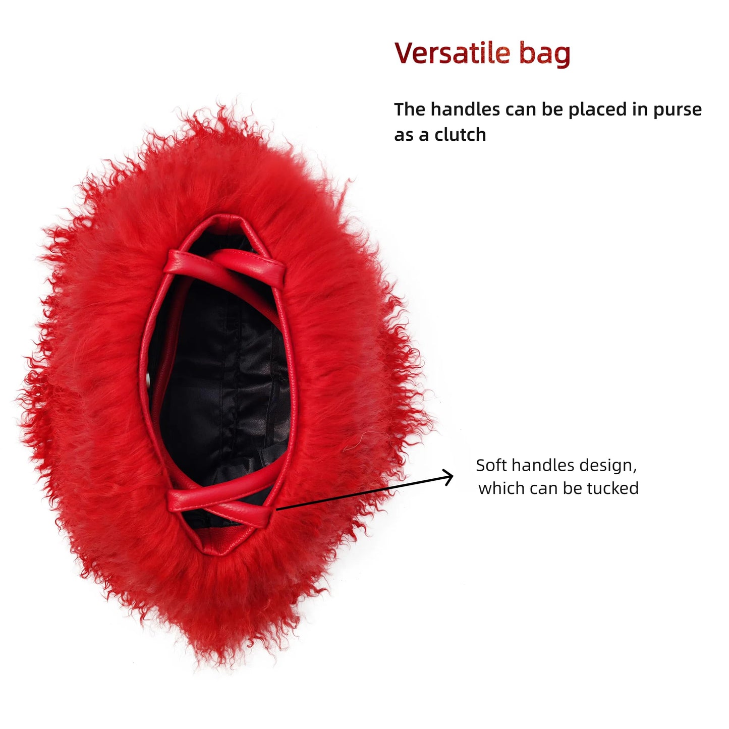 Luxury Natural Wool Handbag With Genuine Leather Handle