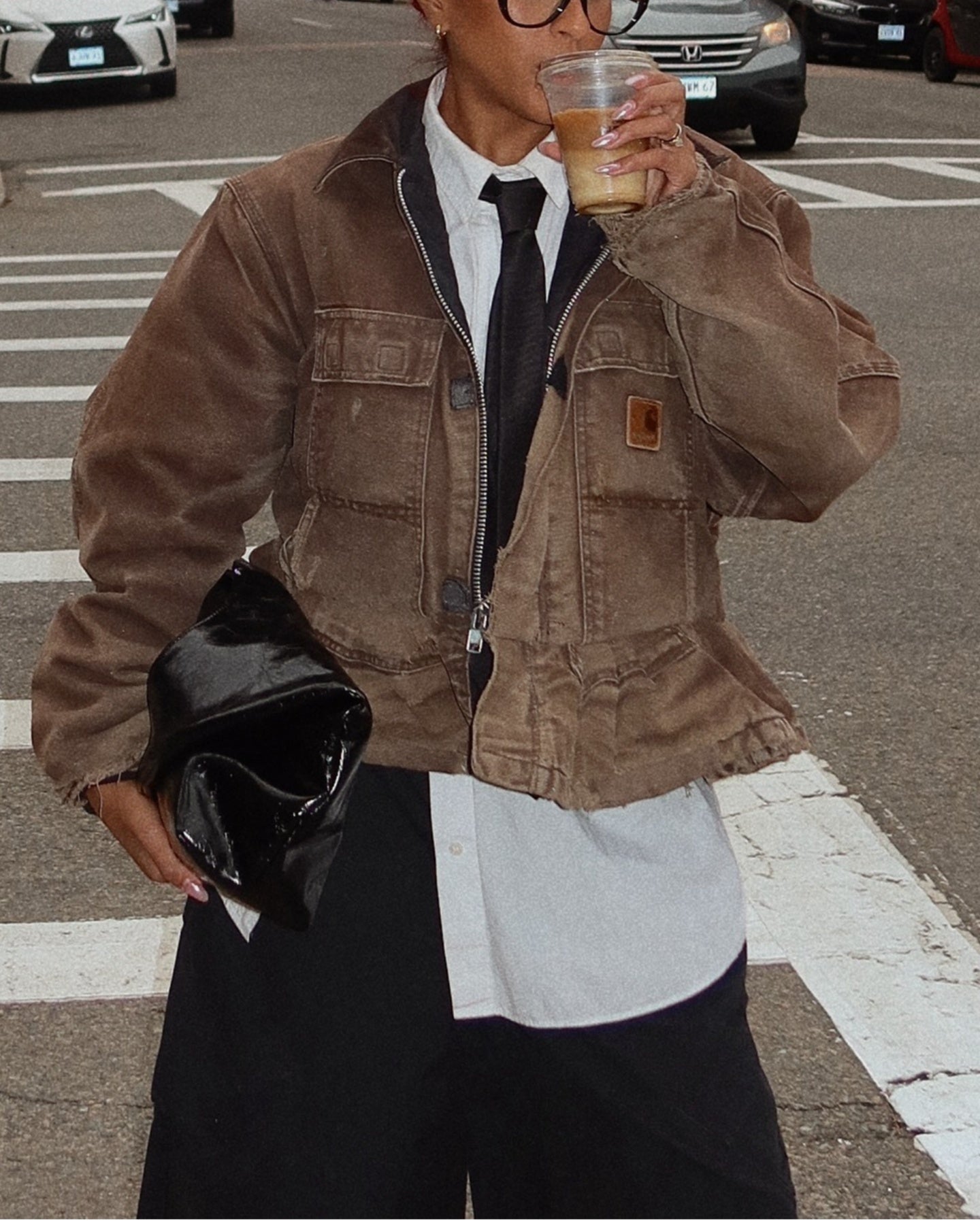 Vintage Washed Brown Denim Jacket with Distressed Details